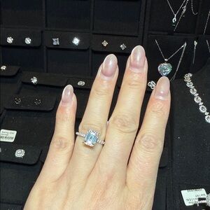 Sterling Silver EM Halo Engagement Ring - Blue